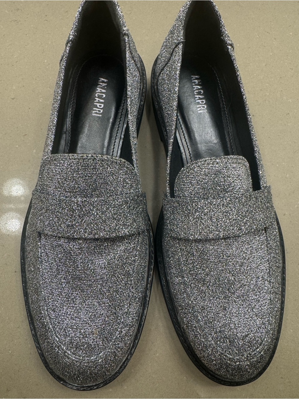 Glitter Penny Loafers in Silver
